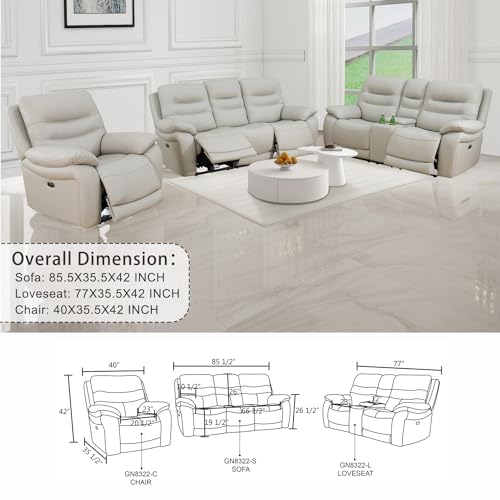 Light Grey Power Reclining Leather Sofa Set