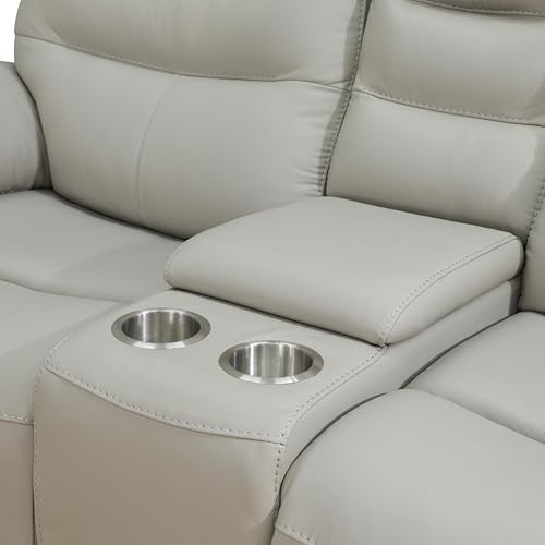 Light Grey Power Reclining Leather Sofa Set