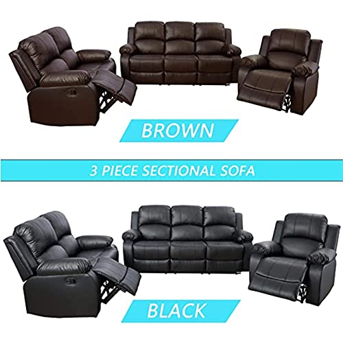 Stylish Black Leather Reclining Sofa Set