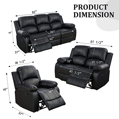 Stylish Black Leather Reclining Sofa Set