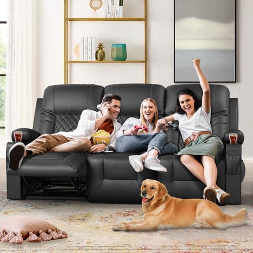 Modern 3-Seater Recliner Sofa with Cup Holders
