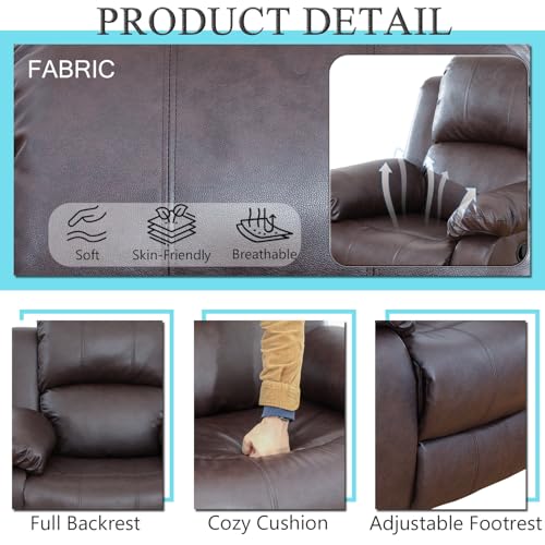 Brown Leather Recliner Sofa Set for Living Room