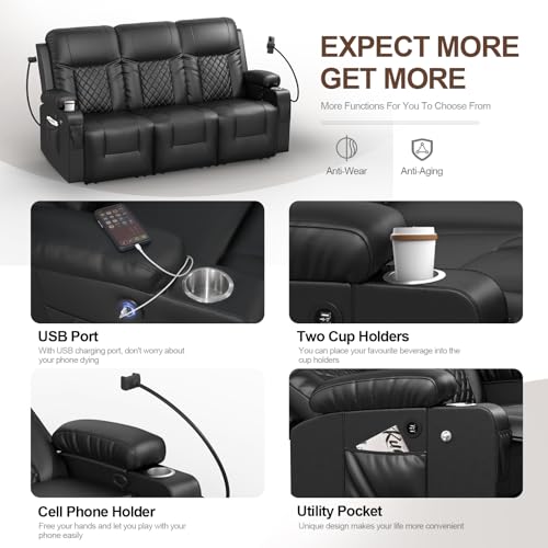 Modern 3-Seater Recliner Sofa with Cup Holders