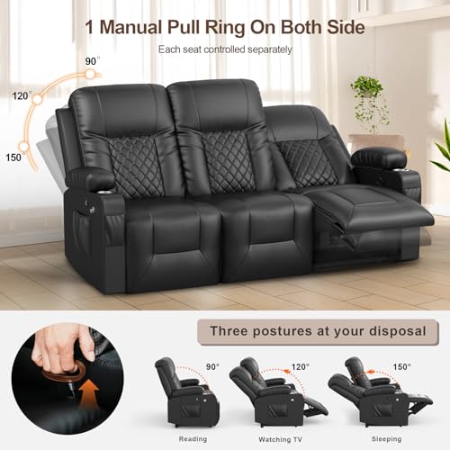 Modern 3-Seater Recliner Sofa with Cup Holders