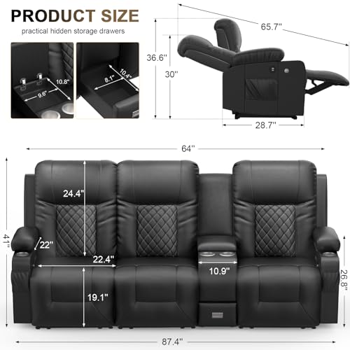 3-Seat Recliner Sofa with Console and USB Ports