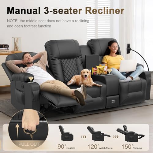3-Seat Recliner Sofa with Console and USB Ports