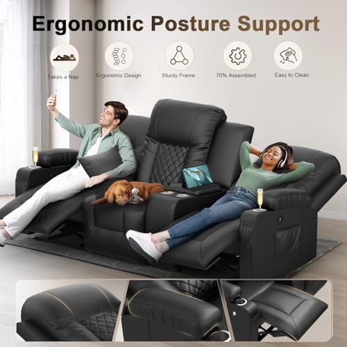 3-Seat Recliner Sofa with Console and USB Ports