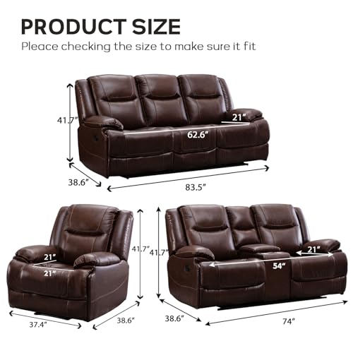Brown Leather Reclining Sofa and Chair Set