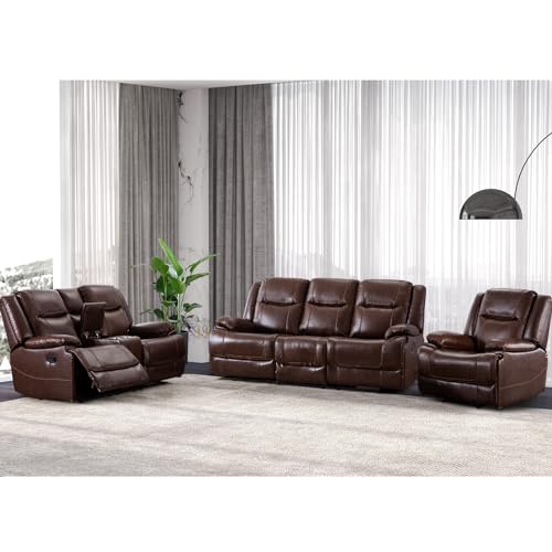 Brown Leather Reclining Sofa and Chair Set
