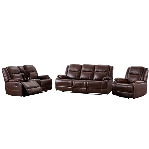 Brown Leather Reclining Sofa and Chair Set