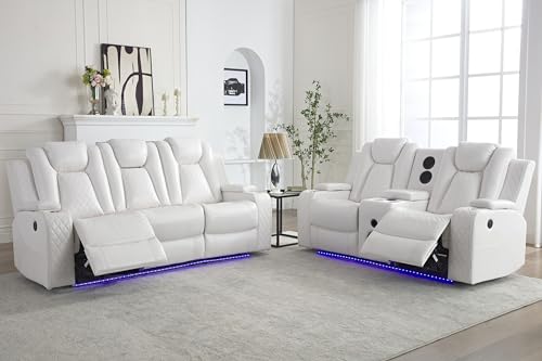 White Power Recliner Sofa Set with Speakers & USB
