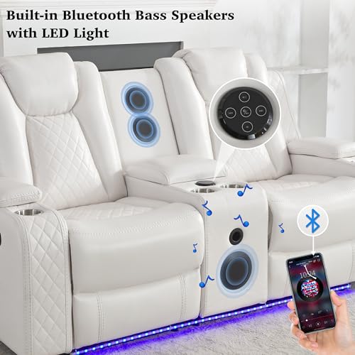 White Power Recliner Sofa Set with Speakers & USB