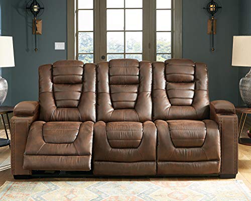 Brown Faux Leather Power Reclining Sofa