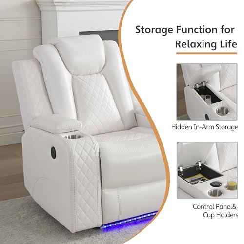 White Power Recliner Sofa Set with Speakers & USB