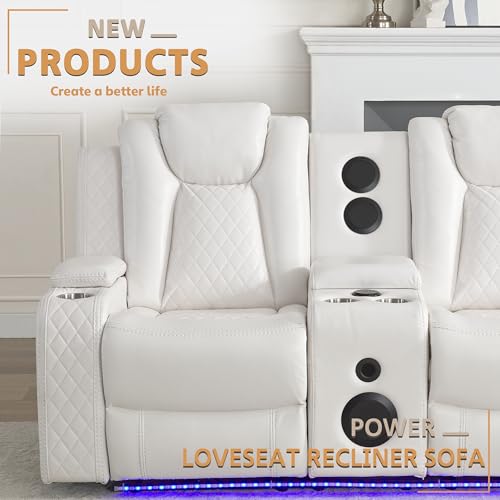 White Power Recliner Sofa Set with Speakers & USB