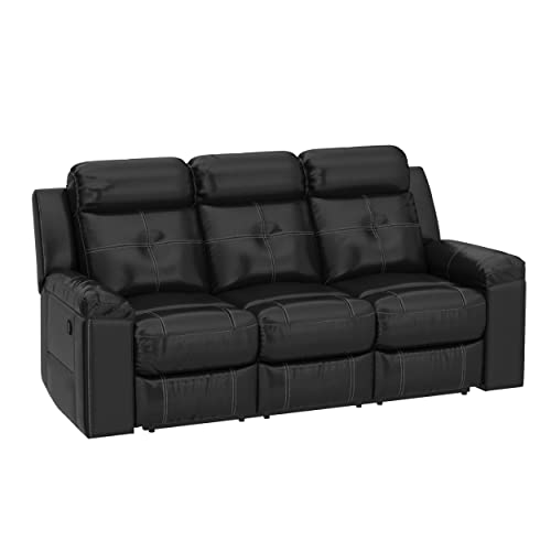 Ashley Kempten Faux Leather Reclining Sofa with LED Lights