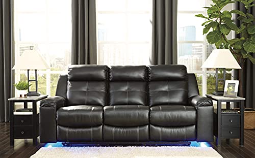 Ashley Kempten Faux Leather Reclining Sofa with LED Lights