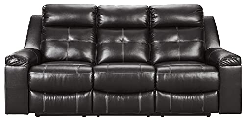 Ashley Kempten Faux Leather Reclining Sofa with LED Lights