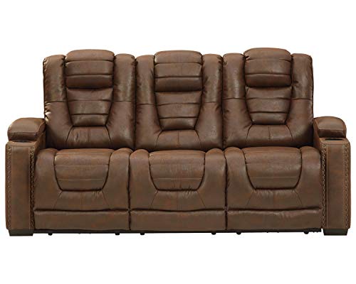 Brown Faux Leather Power Reclining Sofa