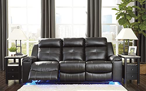 Ashley Kempten Faux Leather Reclining Sofa with LED Lights