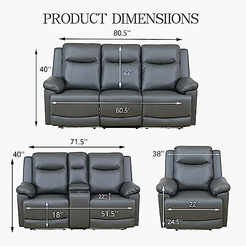 Dark Grey Power Leather Recliner Sofa Set