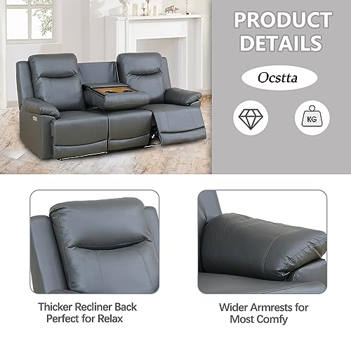 Dark Grey Power Leather Recliner Sofa Set