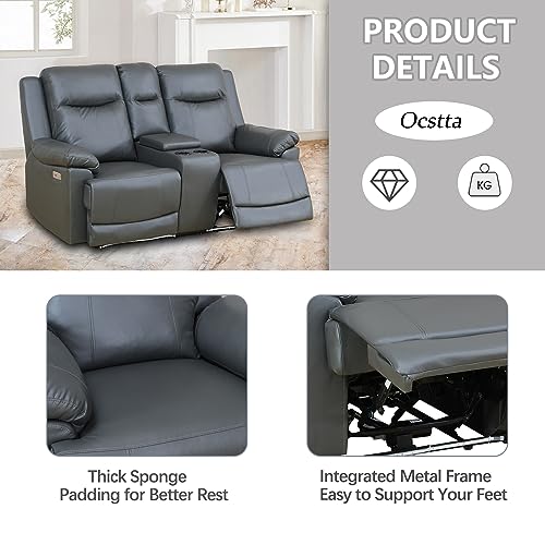 Dark Grey Power Leather Recliner Sofa Set
