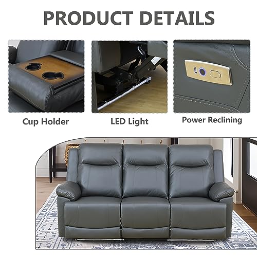 Dark Grey Power Leather Recliner Sofa Set