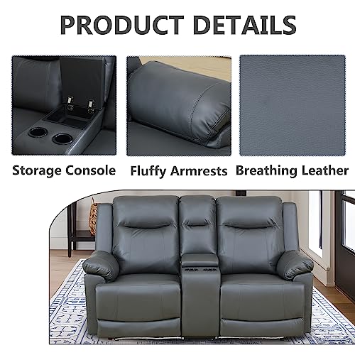 Dark Grey Power Leather Recliner Sofa Set