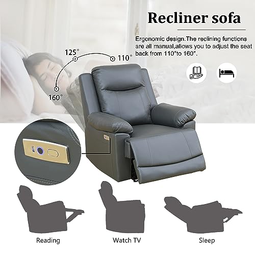 Dark Grey Power Leather Recliner Sofa Set
