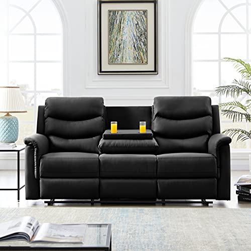 Black Faux Leather 3-Seater Recliner Sectional Couch