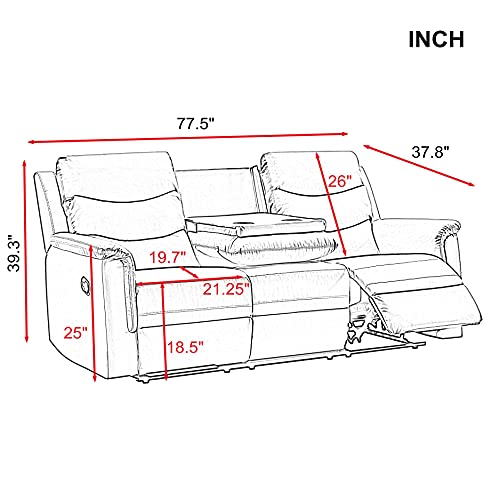 Black Faux Leather 3-Seater Recliner Sectional Couch