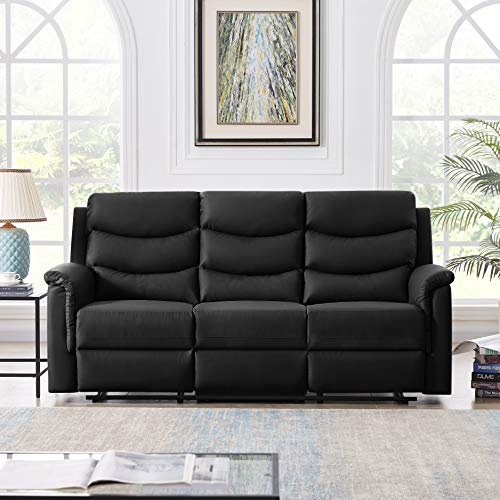 Black Faux Leather 3-Seater Recliner Sectional Couch