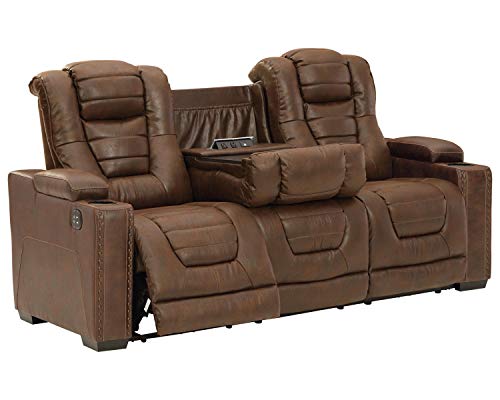 Brown Faux Leather Power Reclining Sofa