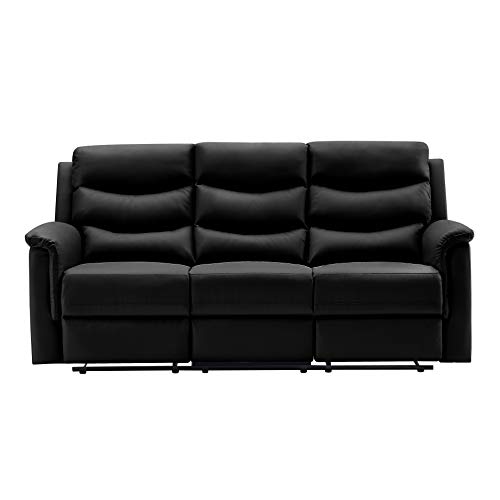 Black Faux Leather 3-Seater Recliner Sectional Couch