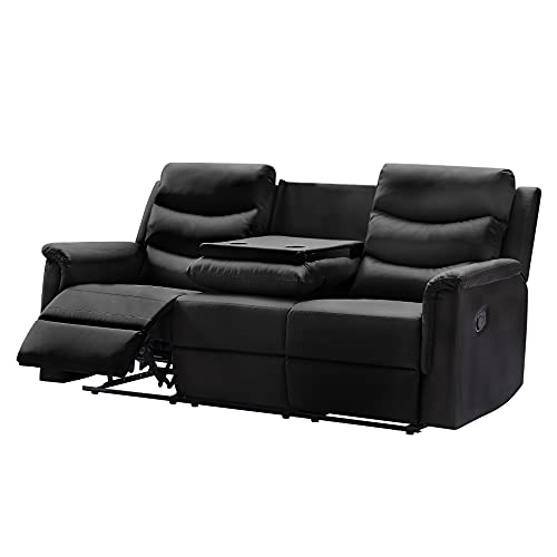 Black Faux Leather 3-Seater Recliner Sectional Couch
