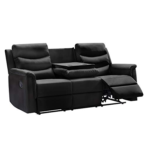 Black Faux Leather 3-Seater Recliner Sectional Couch