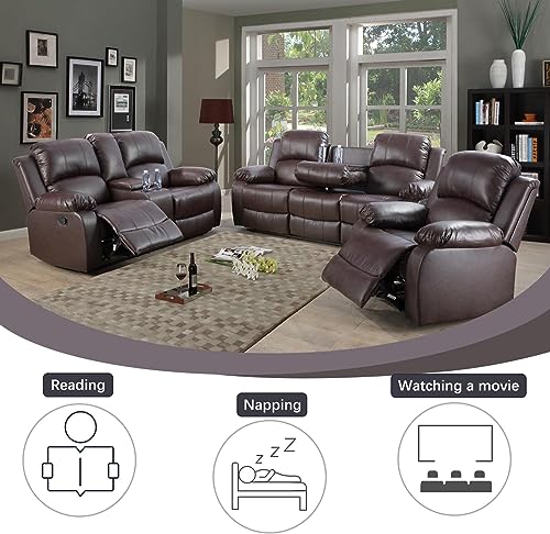 Brown Reclining Sofa and Loveseat Set