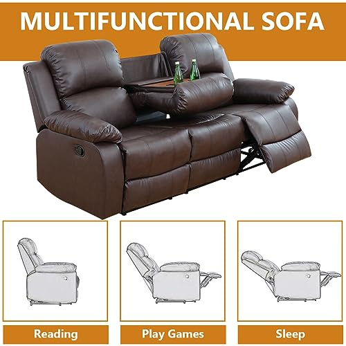 Brown Leather Manual Recliner Sofa
