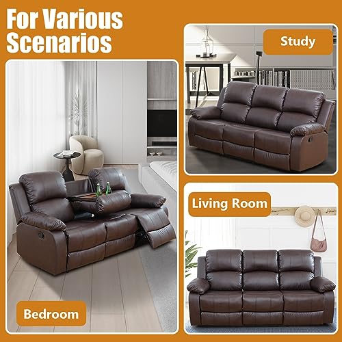 Brown Leather Manual Recliner Sofa
