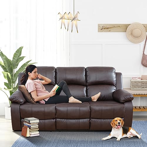 Brown Leather Manual Recliner Sofa