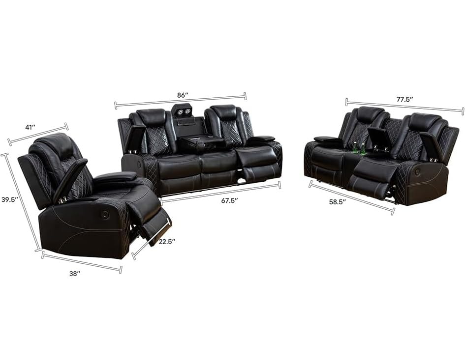 Black 3-Piece Power Recliner Sofa Set