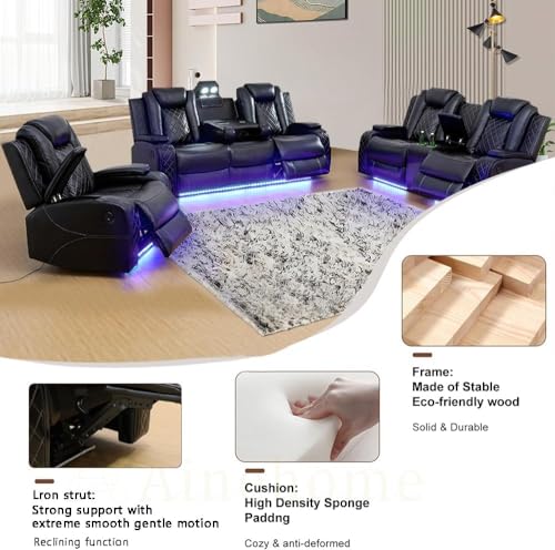 Black 3-Piece Power Recliner Sofa Set
