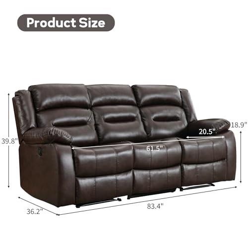 EBELLO Brown Faux Leather Power Reclining Sofa
