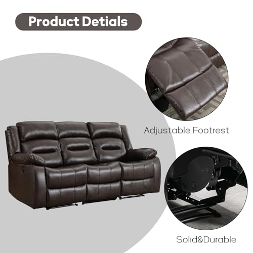 EBELLO Brown Faux Leather Power Reclining Sofa