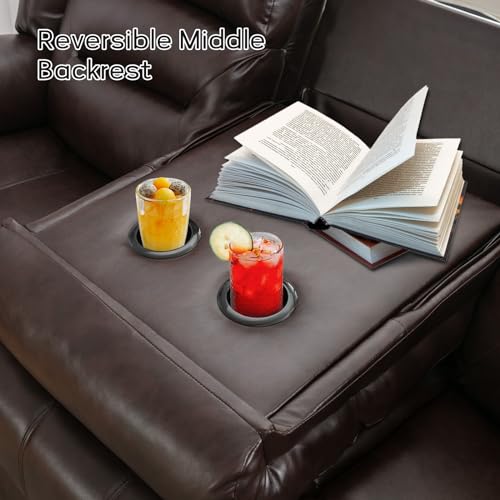 EBELLO Brown Faux Leather Power Reclining Sofa