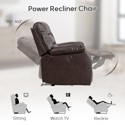 EBELLO Brown Faux Leather Power Reclining Sofa
