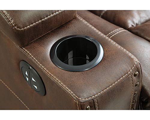 Brown Faux Leather Power Reclining Sofa