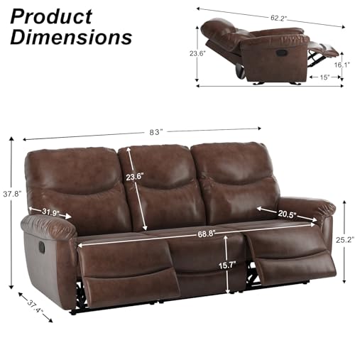 LARMACE Faux Leather 3-Seater Recliner Sofa