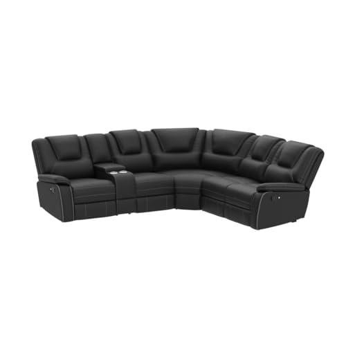 Yoglad Black Sectional Sofa with Recliner & Cup Holders